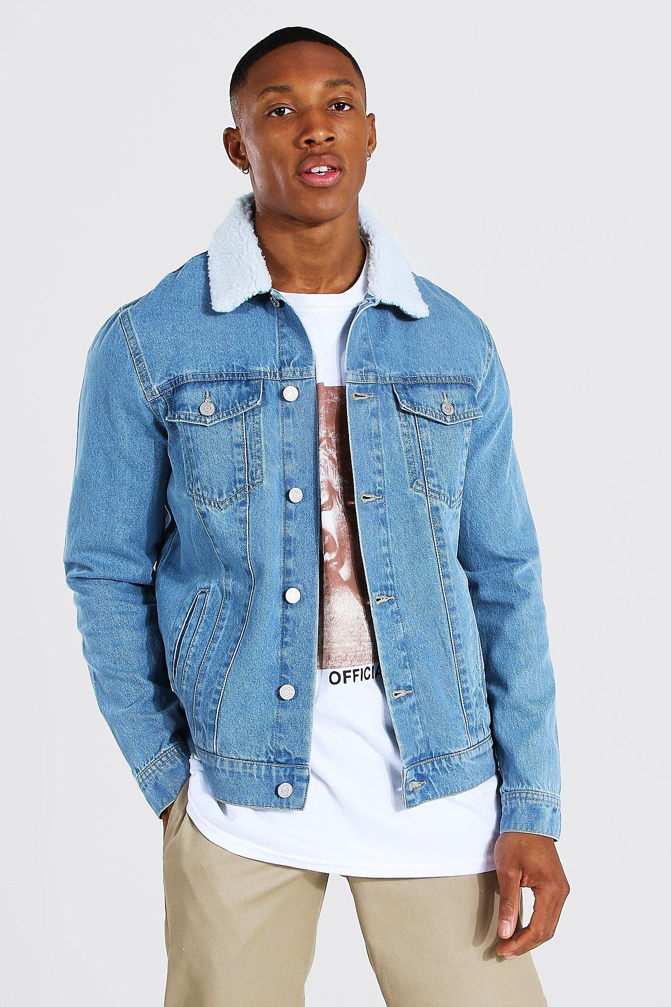 Borg collar shop denim jacket